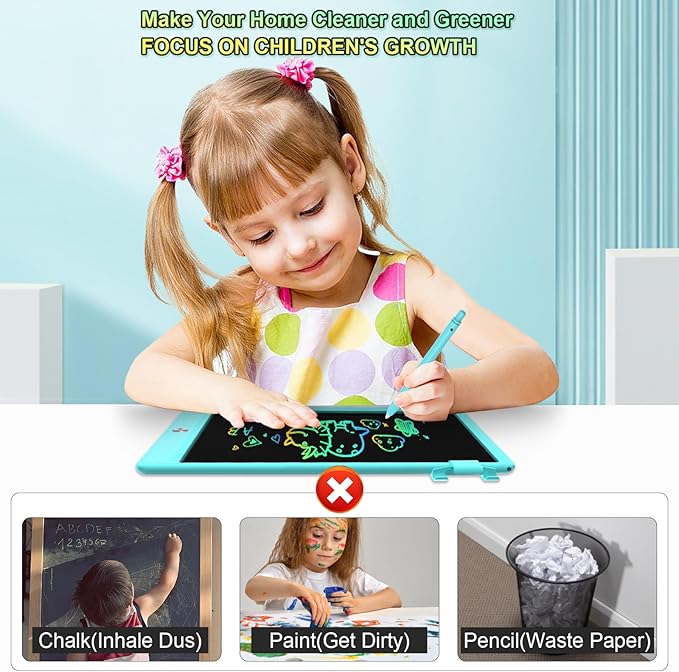 12.9 Inch LCD Writing Tablet for Kids, Colorful Toddler Doodle Board - Erasable Drawing Pad, Educational Learning Toy for Ages 3-8 - Valentine's Day Christmas Birthday Gifts (12.9 Inch, Blue)-BubblyBeeBaby