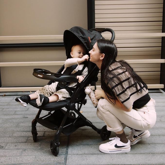 Mompush Lithe V2 Lightweight Travel Stroller, Compact Foldable Baby Stroller with Travel Bag, One-Hand Fold Stroller, Snack Tray, Mechanical Recline Seat, Airplane-Ready, Organizer & Rain Cover-BubblyBeeBaby