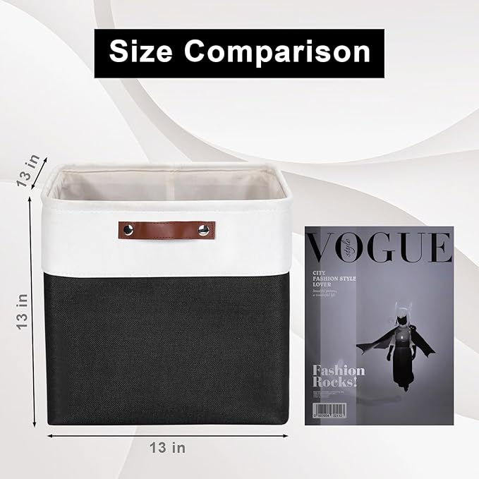 13x13 Cube Storage Bins, Collapsible Fabric Storage Box, 4 Pack Closet Baskets with Handles for Organizing, Shelf, Toys, Clothes, Home, Office, Nursery (Black&White)-BubblyBeeBaby