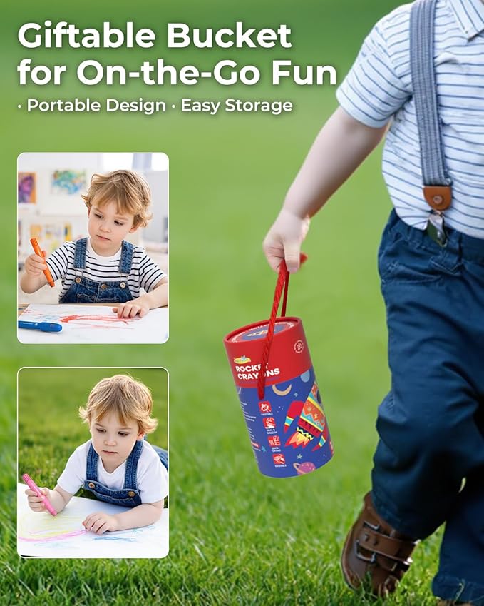 12 Colors Twist Crayons for Toddlers 1-3, Non-Toxic Washable Crayons for Ages 4-8 with Storage Bucket, Ultra-Silky and Easy to Hold Art Supplies, Ideal Coloring Gift for Boys and Girls-BubblyBeeBaby