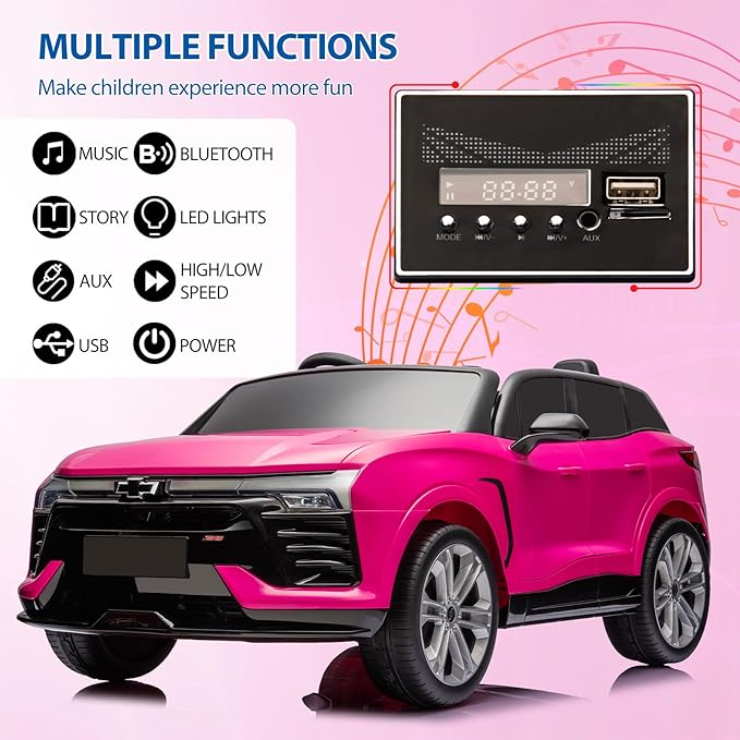 Hetoy 24V 2-Seater SUV Licensed Chevrolet Blazer Ride On Car Toy w/Parent Remote Control, 3 Speeds, Wireless Music, MP3 Player, Electric Car for Kids Ages 3-8, Pink-BubblyBeeBaby
