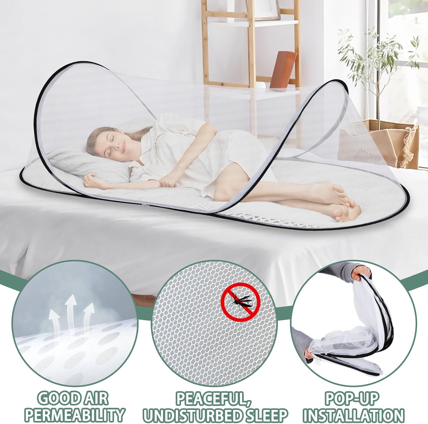 78.7 * 31.5 * 23.6 Inch Large Pop Up Mosquito Net, Collapsible Portable Mosquito Tent, Suitable for Adult Baby Bedroom, Outdoor Camping Use (White*2)