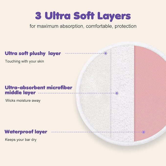 14 PCS Reusable Breast Pads for Breastfeeding – Washable Nursing Pads, Reusable Nursing Pads with Wash & Carry Bags, 4.7 Inch-BubblyBeeBaby