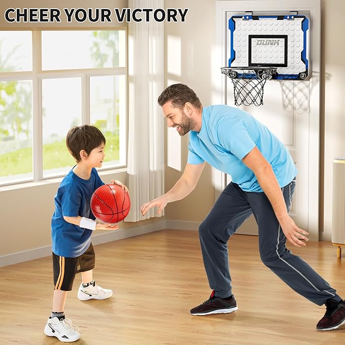 Indoor Basketball Hoop for Kids, Over The Door Mini Basketball Hoops, Mini Hoop with 4 Balls, Kids Basketball Hoop Sport Toys Gifts for 5 6 7 8 9 10 11 12+ Year Old Boys-BubblyBeeBaby