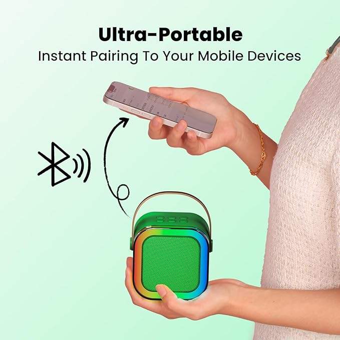 IROO Mini Karaoke Machine for Kids, 2025 TOP Toys Birthday Gifts Ideas for Girls Ages 4, 5, 6, 7, 8, 9, 10, 12+ Years Old, Portable MP3 Player with 2 Wireless Mics for Party-BubblyBeeBaby