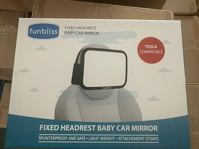 Funbliss Fixed Headrest Baby Car Mirror, Car Mirror for Baby Compatible with Tesla and other vehicles,360° Rotation, Shatterproof Plastic, No Assembly Required-BubblyBeeBaby