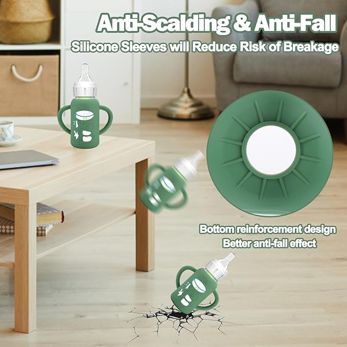 BUSOHA 3 Pack Silicone Sleeves for Dr. Brown's Glass Baby Bottles - Drop Protection Baby Bottle Sleeves Compatible with Dr. Brown's Newborn Glass Bottles with Silicone Handles,4 oz-BubblyBeeBaby