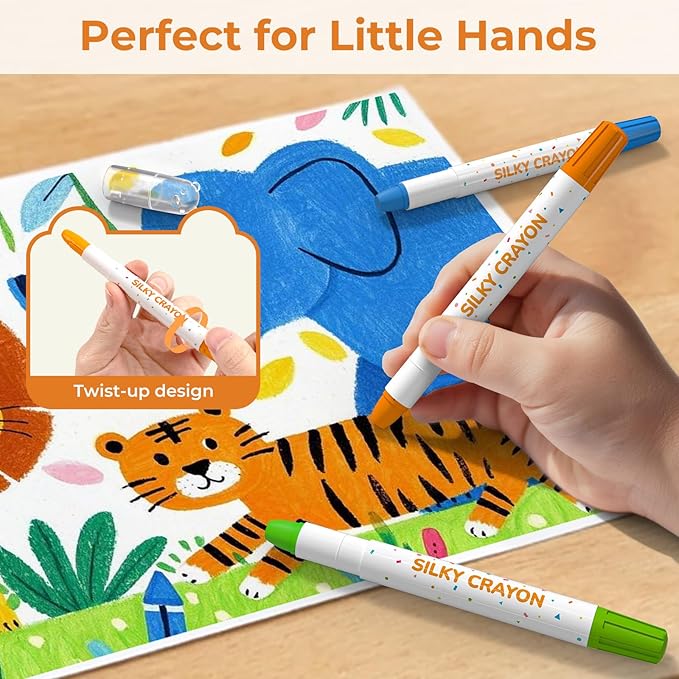 12 Color Twist Crayons for Toddlers 1-3 and Kids 4-8, Non-Toxic Washable Crayons 2-4, Ultra-Silky Easy-Grip Art Supplies, Ideal Coloring Gift for Boys and Girls-BubblyBeeBaby