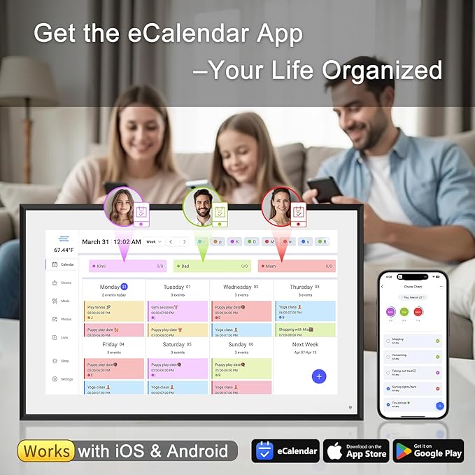 10.1 Inch Smart Digital Calendar & Chore Chart Full HD Touchscreen Display WiFi Sync Electronic Planner for Family Schedules Includes Desk Stand Streamline Home Organization Gift for mother mom women-BubblyBeeBaby