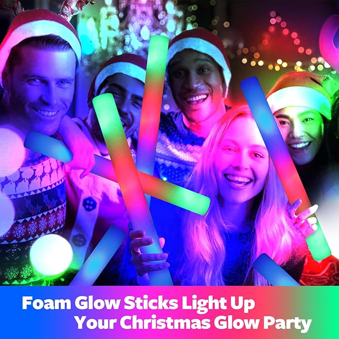 107 PCS LED Foam Glow Sticks Bulk, Glow in the Dark Party Supplies with 3 Modes Colorful Flashing, Neon Party Favors for Birthday, Wedding, Carnival, Concert, New Year-BubblyBeeBaby