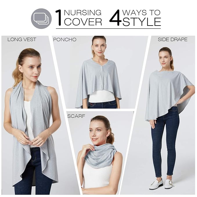 Nursing Cover & Baby Nursing Poncho,Multi Use Breastfeeding Cover for CarSeat Canopy, High Seat Cover, Stroller Cover, Shopping Cart Cover,Nursing Scarf for Boy and Girl by Kefee Kol (Grey)-BubblyBeeBaby