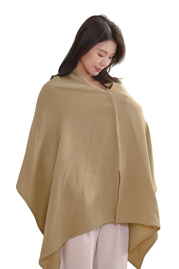 2-Pack Nursing Covers for Breastfeeding, 100% Organic Cotton Muslin Breastfeeding Cover, Multi-Use Nursing Scarf, Car Seat Canopy, Stroller Cover, Soft Breathable Baby Blanket Khaki Brown-BubblyBeeBaby
