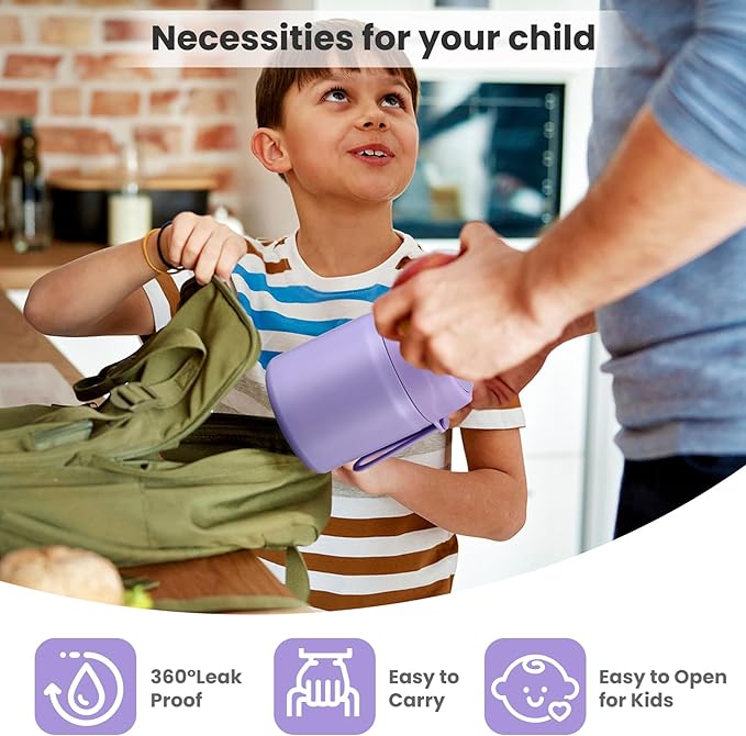 17oz Soup Thermo for Hot Food Kids,Insulated Food Jar with Spoon,Thermo Hot Food Lunch Container,Wide Mouth Leakproof Stainless Steel Lunch Box for School-Purple-BubblyBeeBaby