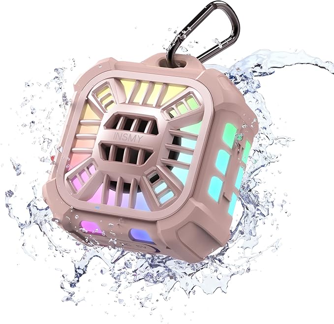 INSMY IP67 Waterproof Bluetooth Speaker, Shower Speaker Portable Small Clip-on, Multi Sync 100+ Speakers, Big Volume Booming Bass, 24H Playtime/Floatable/RGB Lights for Outdoor/Kayak/Beach(Pink)-BubblyBeeBaby