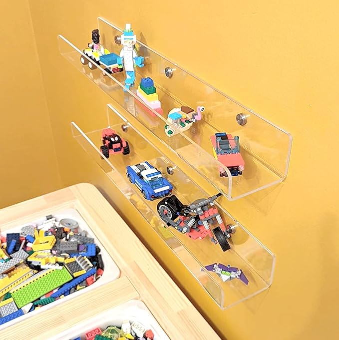 24 inches Wall Mounted Kids Bookshelf, Clear Acrylic Display Book Shelves for Kids Room Nursery Toddler Classroom 2 Packs-BubblyBeeBaby