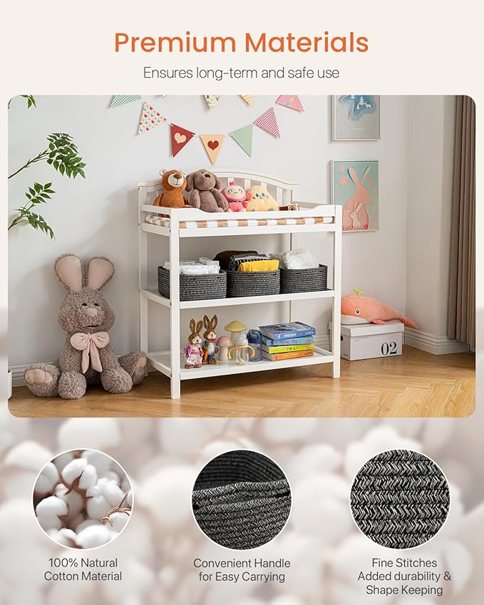 KALLAX Small Woven Basket, 13.5 x 9.5 x 5 Inches, Storage Basket for Organizing, Cute Small Rope Shelf Closet Cube Storage Bins Baskets for Shelves, Dog Toy Gift Baskets Empty, 3 Pack Mixed Black-BubblyBeeBaby