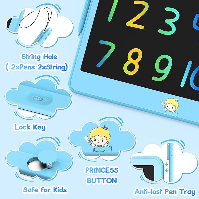 Hockvill LCD Writing Tablet for Kids 12 Inch, Toys for Boys Girls Drawing Pad for 3 4 5 6 7 Year Old Kids Toys, Toddler Erasable Doodle Board Travel Essentials, Children’s Day Gift for Kids - Blue-BubblyBeeBaby