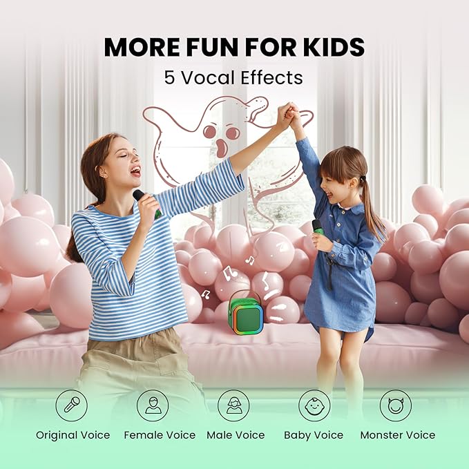 IROO Mini Karaoke Machine for Kids, 2025 TOP Toys Birthday Gifts Ideas for Girls Ages 4, 5, 6, 7, 8, 9, 10, 12+ Years Old, Portable MP3 Player with 2 Wireless Mics for Party-BubblyBeeBaby
