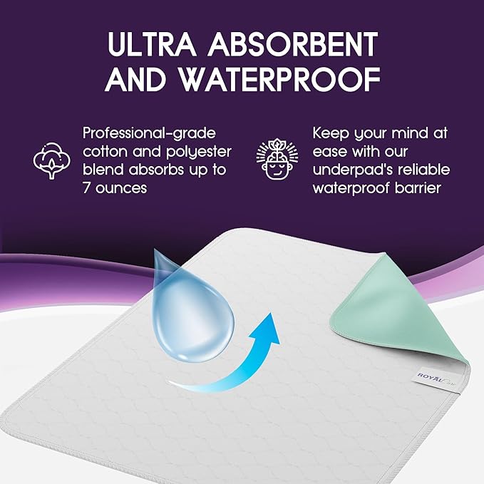 Incontinence Bed Pads - Reusable Waterproof Underpad Chair, Sofa and Mattress Protectors - Highly Absorbent, Machine Washable - for Children, Pets and Seniors (34x52 (Pack of 2), Green)-BubblyBeeBaby