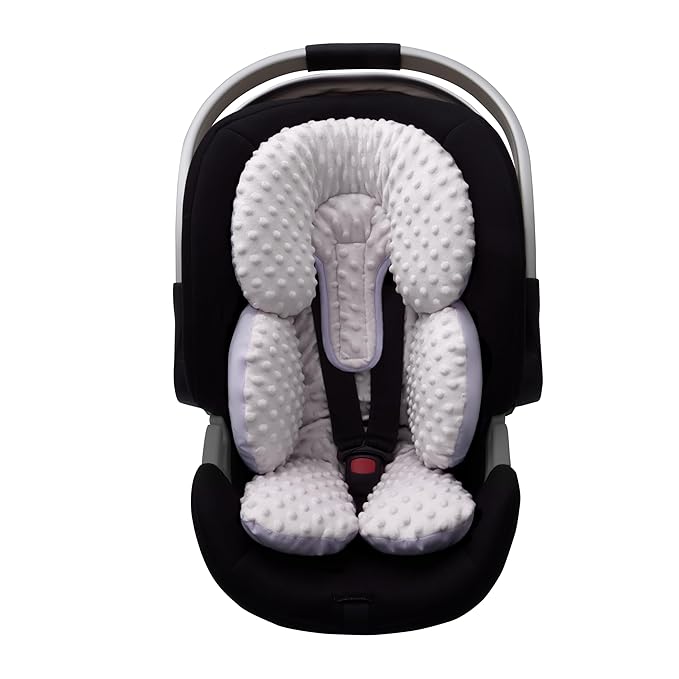 Pro Goleem Infant Car Seat Head Neck Body Support, Ultra-Soft Minky and Microfiber Newborn Car Seat Insert, Perfect for Car Seat, Stroller, 2-in-1 Reversible, for Boys and Girls, Gray-BubblyBeeBaby