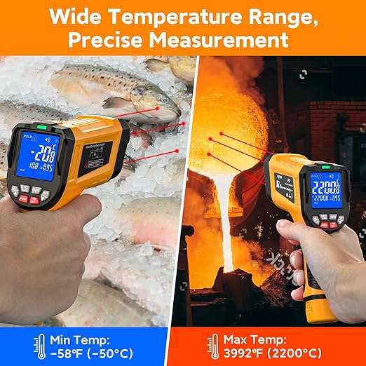 Industrial Infrared Thermometer Gun, 50:1 D:S Ratio, -58°F-3992°F, Triple Laser, High Precision Temp Gun for Kiln, Engine, HVAC, BBQ, Industrial Inspection-BubblyBeeBaby