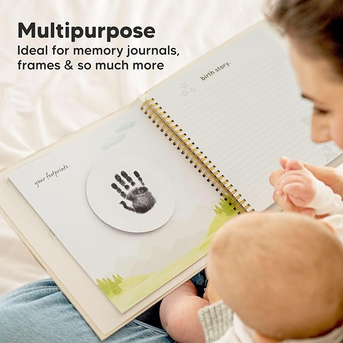 2-Pack Round Inkless Baby Hand and Footprint Kit - Mess Free Ink Pad for Newborn Keepsake, Dog Nose & Paw Print Kit, Clean Touch Ink Pad for Baby Hand & Footprints,Ideal New Mom Gifts (Jet Black)-BubblyBeeBaby