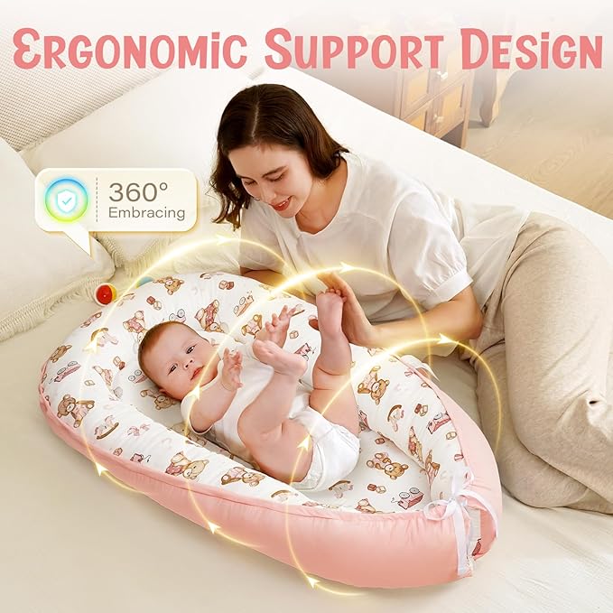 HKAI Baby Lounger – Soft Cotton Infant Floor Seat for Newborn to 24 Months, Portable Baby Essentials for Boys & Girls-BubblyBeeBaby