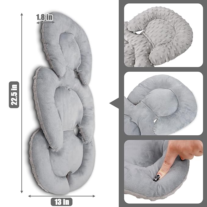 Infant Car Seat Insert Head and Body Support, GFU Reversible Newborn Insert for Carseat with Strap Pads, Soft Stroller Cushion Pillow Insert for Boys and Girls, Fits for Stroller, Swing, Grey-BubblyBeeBaby