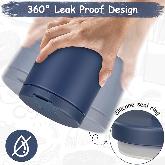 19oz Insulated Vacuum Food Jar with Buckle Lid Wide Mouth Soup Thermo for Hot Food Kids Leakproof Stainless Steel Lunch Container- Blue-1Pack-BubblyBeeBaby