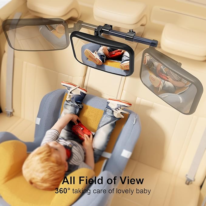 Baby Car Mirror, Stretchable 360° Caring Baby Mirror for Car Seat Rear Facing Seat Infant Shatterproof, Baby Essentials for Newborn, Crash Tested and Certified-BubblyBeeBaby