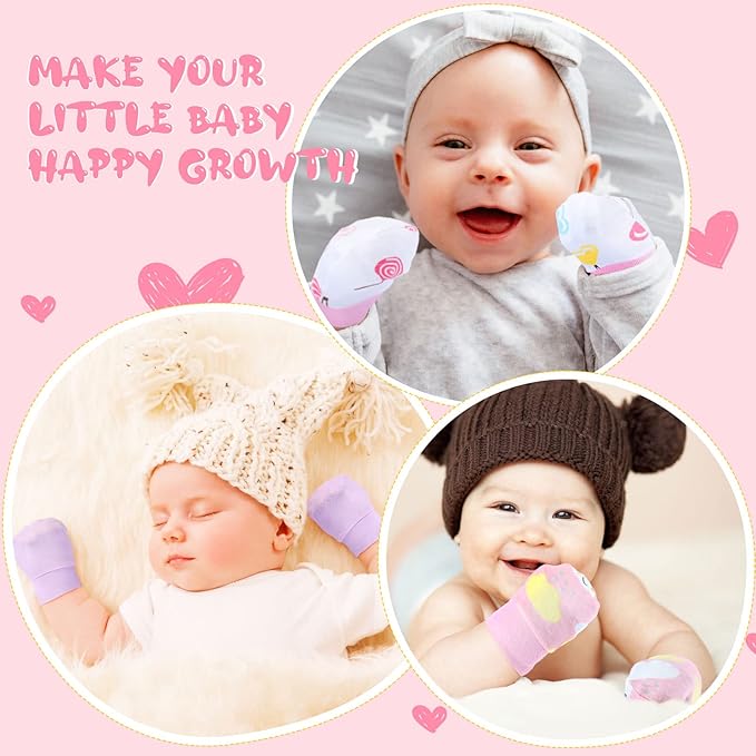 6 Pairs Newborn Baby Mittens No Scratch Gloves Infant Toddler Anti Scratch Essentials Unisex Cotton for 3-9 Months Girls Boys(Pink Series, Cute)-BubblyBeeBaby