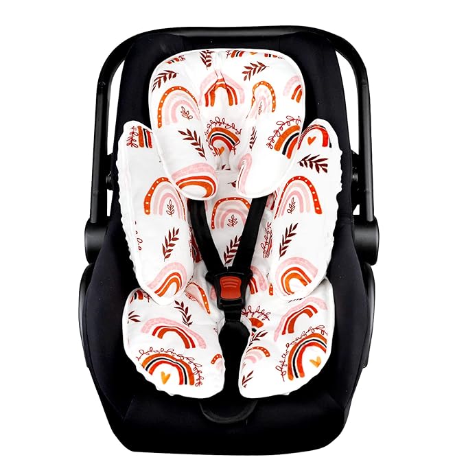 Pea Pod Baby Car Seat Head Support for Newborn, 2 in 1 Infant Car Seat Head Support for Boys Girls Extra Soft Breathable Baby Car Seat Cushion Insert for Strollers, Swings, and Bouncers, Boho Rainbow-BubblyBeeBaby