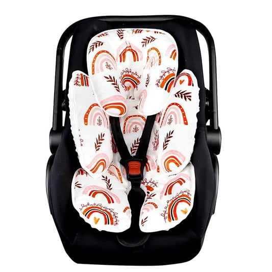 Pea Pod Baby Car Seat Head Support for Newborn, 2 in 1 Infant Car Seat Head Support for Boys Girls Extra Soft Breathable Baby Car Seat Cushion Insert for Strollers, Swings, and Bouncers, Boho Rainbow-BubblyBeeBaby
