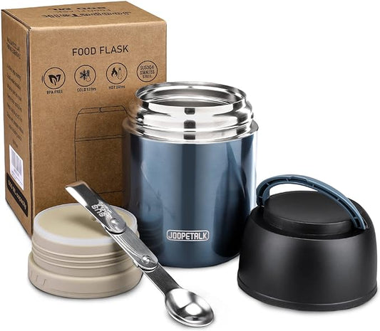 17 oz Insulated Lunch Containers, Blue, Vacuum Stainless Steel Thermo Lunch Box with Handle and Folding Spoon for School, Office, Travel-BubblyBeeBaby