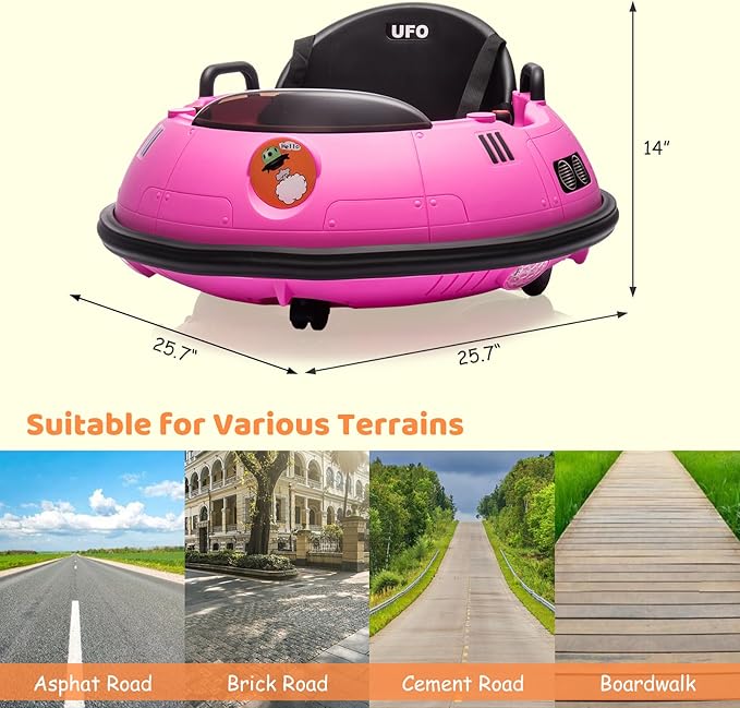 12V Electric Ride on Bumper Car for Toddlers, Kids Bumper Car with Remote Control, 360 Degree Spin, LED Lights, Dual Joysticks, Safety Belt for 18+ Months Kids, Pink-BubblyBeeBaby