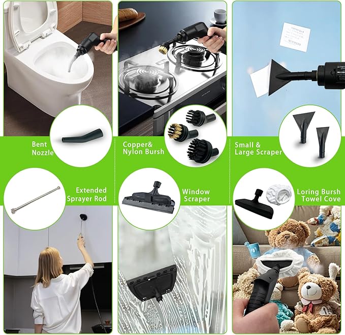 2500W Handheld Steam Cleaner,Portable Car Steamer For Auto Detailing,High-Temperature and Pressure Steam Cleaner For Home, Steam Cleaning Machine for Furniture,Kitchen,Grout,Floor,Tile (09-Green)-BubblyBeeBaby