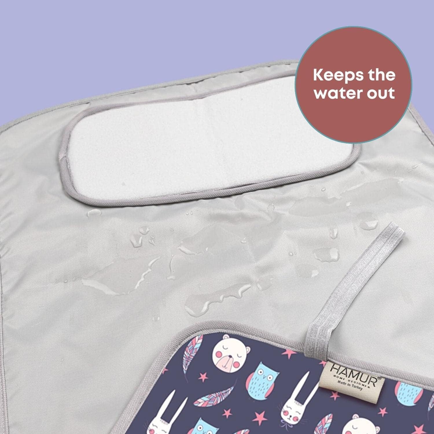 HAMUR HOME Portable Baby Changing Pad – Waterproof, Foldable & Lightweight Travel Mat – Soft & Machine Washable Diaper Changer – Compact & Durable (Purple)