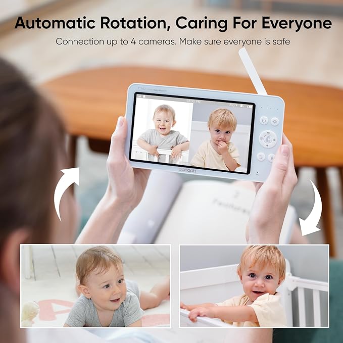 bonoch MegaView Baby Monitor with 2 Cameras, 7" 720P HD Split Screen Baby Monitor No WiFi, Video Monitor with Camera and Audio, 6000mAh, VOX Mode, 2 Way Audio, Remote PTZ, Night Vision-BubblyBeeBaby