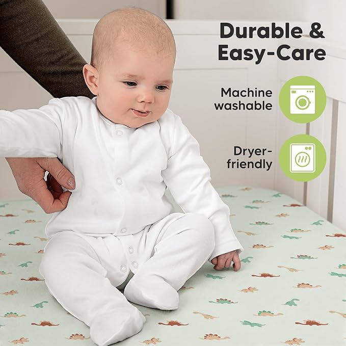 KeaBabies 2-Pack Organic Crib Sheets for Boys, Girls - 52x28 Fitted Crib Mattress Sheet Neutral, Breathable Jersey Cotton Cover for Baby Bed, Toddler Mattress, Soft & Cute Prints (Roarsome)-BubblyBeeBaby
