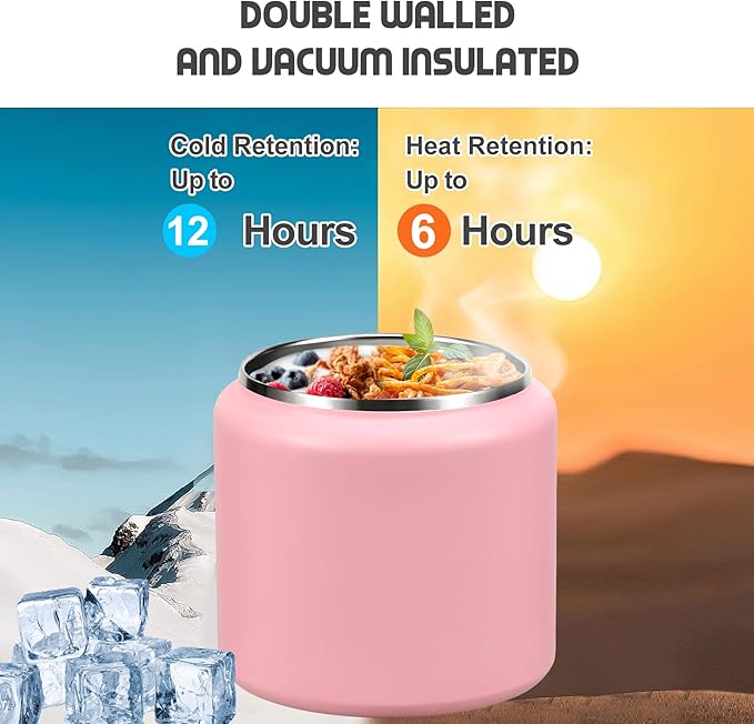 26oz Soup Thermo for Hot Food Kids with Buckle Lid Insulated Vacuum Food Jar Wide Mouth Leakproof Stainless Steel Lunch Container (Pink)-BubblyBeeBaby