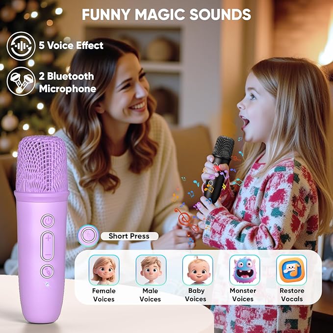 Karaoke Machine with Disco LED Lights for Adults Kids, Portable Bluetooth Speaker with 2 Wireless Microphone, Gifts Toys for 3-12+ Kids Birthday Family Home Party-BubblyBeeBaby
