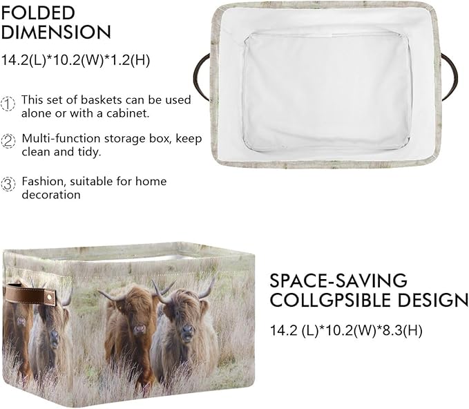 Highland Cows Storage Basket Cube Storage Bins Organizer Bag Collapsible Closet Shelf Baskets with handle for Baby Cloth Pet Toy Book 14.2×10.2×8.3 IN-BubblyBeeBaby
