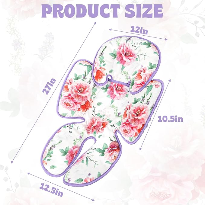 Pea Pod Infant Car Seat Insert 2-in-1 Baby Car Seat Head & Body Support for Newborn Girl Reversible 3 Layer Warm Preemie Carseat Stroller Cushion Headrest with Soft Minky Dot Fabric, Pink Floral-BubblyBeeBaby