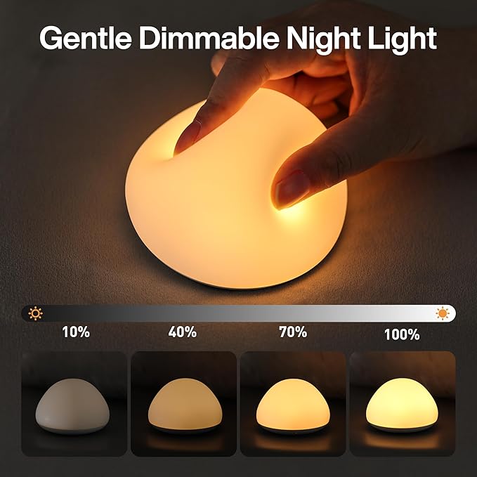 JolyWell Baby Night Light for Nursery, Soft Silicone Tap Control Night Lamp with 8 Color Changing, Stepless Dimming, Rechargeable Portable Night Light for Kids, 1H-Timer, Warm Light for Breastfeeding-BubblyBeeBaby