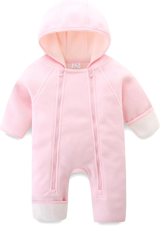 Newborn Baby Fleece Jumpsuit Girls Boys Winter Hooded Coverall Romper Cute Baby Snowsuit Clothes-BubblyBeeBaby