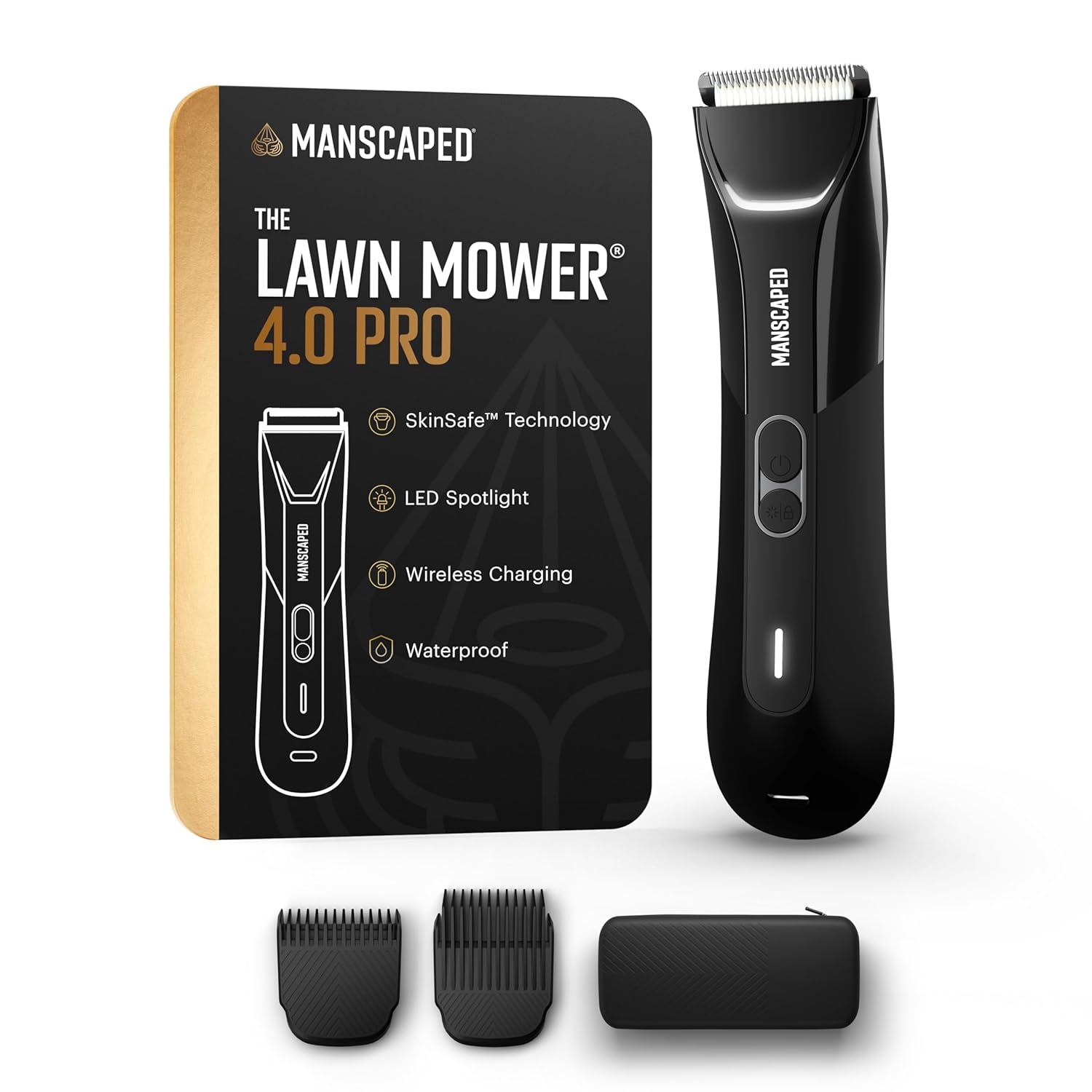 MANSCAPED® The Lawn Mower® 4.0 PRO - Groin & Body Hair Trimmer, Updated SkinSafe® Trimmer Blade, Waterproof Wet/Dry Groomer, USB-C & Wireless Charging Compatible, Men’s Ball Shaver with Travel Lock