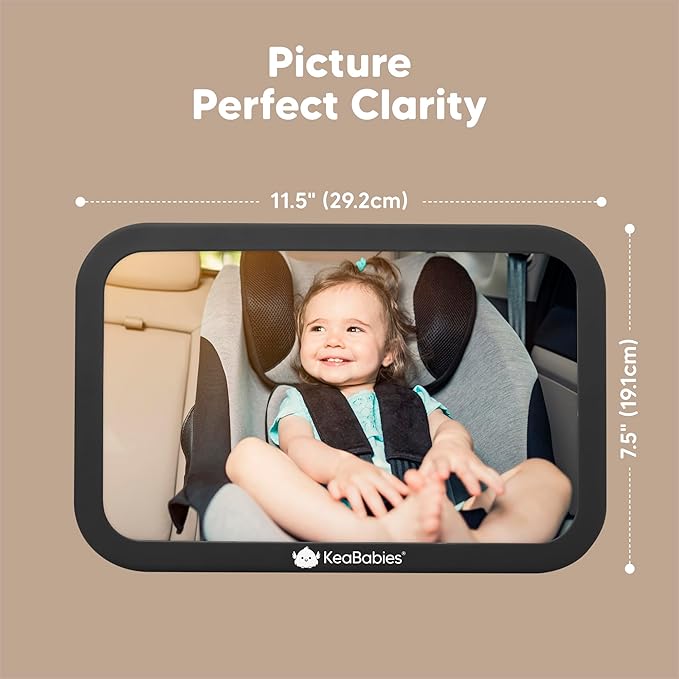 Safety Baby Car Seat Mirror - Wide Shatterproof Backseat Infant Car Mirror for Baby Rear Facing, Crystal Clear View, Travel Accessories, Easy Install & Adjustable for Removable Headrest (Matte Black)-BubblyBeeBaby