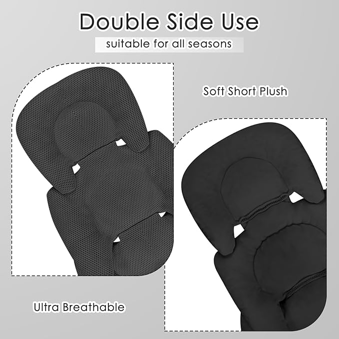 Infant Car Seat Insert for Newborn Girls Boys, Summer Mesh Baby Carseat Head Support with Strap Pads, Soft Reversible Baby Car Seat Insert Cushion Pad for Car Seat, Stroller, Bouncer, Swing, Black-BubblyBeeBaby