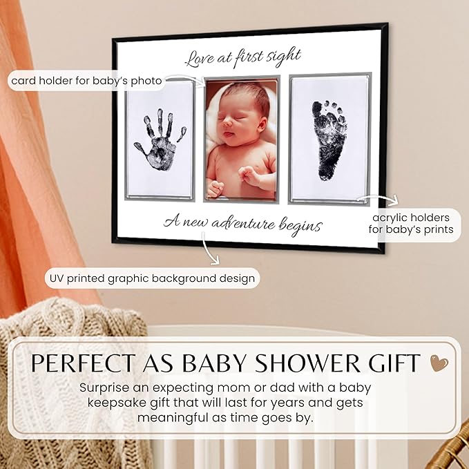 Inkless Hand and Footprint Kit, Baby Keepsake Plaque & Baby Shower Gifts - Ideal as Mom To Be Gift, Nursery Picture Frames, Clean Touch Hand and Footprint Kit (Style 2 - Design 2)-BubblyBeeBaby