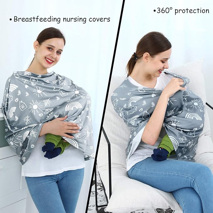 Carseat Canopy Breastfeeding Cover - Multi Use Infant Stroller Cover, Car Seat Covers for Babies, Baby Shower Gifts for Boys and Girls (Creativity)-BubblyBeeBaby